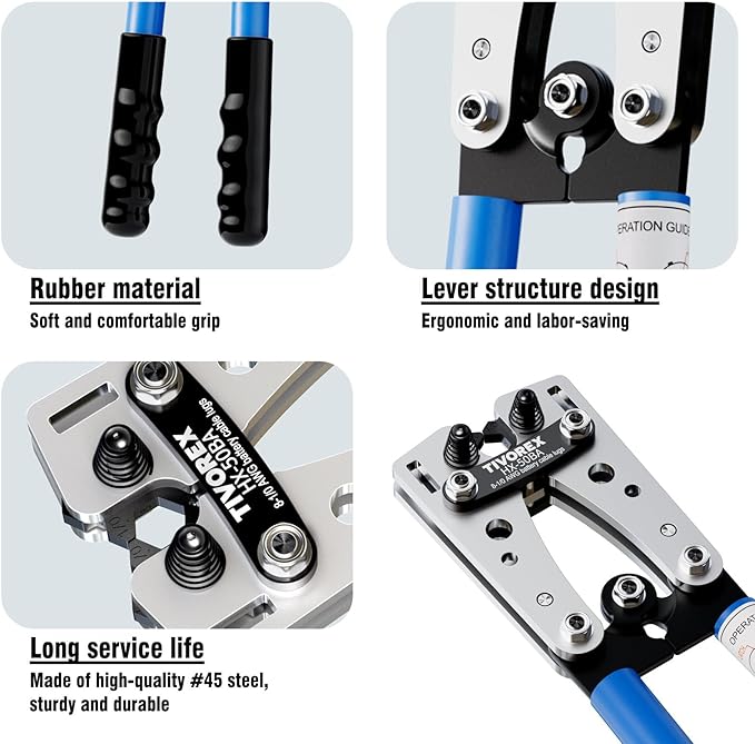 Battery Cable Wire Lug Crimping Tool for AWG 8-1/0 Copper Lugs, Electrical Lug Crimper, Heavy Duty Battery Terminal Crimper