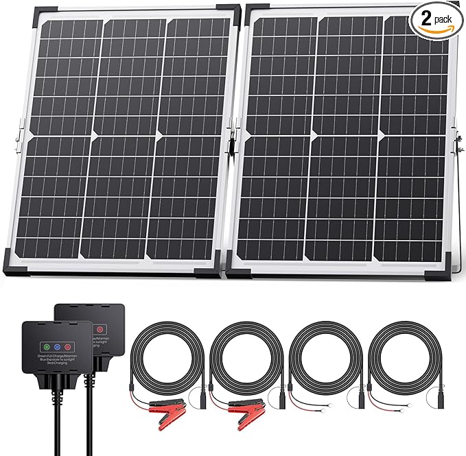 40W 12V Solar Trickle Charger, 2PCS 20W 12V/24V Solar Battery Charger for Car Battery with Smart Controller, Waterproof Battery Maintainer for RV Battery Boat Dump Trailer
