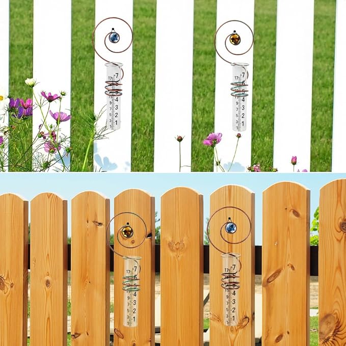 2PS Rain Gauge Outdoor,7 Inch Capacity Rain Gauge Replacement Tube with Metal Rack Holder,Wall Mount Hanging Water Gauge for Rain,Outdoor Measure Guages for Yard Fence Garden Farm
