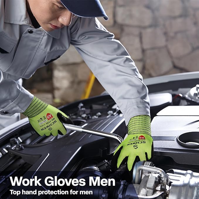 Schwer ProGuard Highest Level Cut Resistant Work Gloves PR3326 for Extreme Protection，ANSI A9 Cut Gloves with Reinforced Thumb, Non Slip, Breathable, Cooling, Durable, Touch-screen, Yellow 1 Pair（XL）