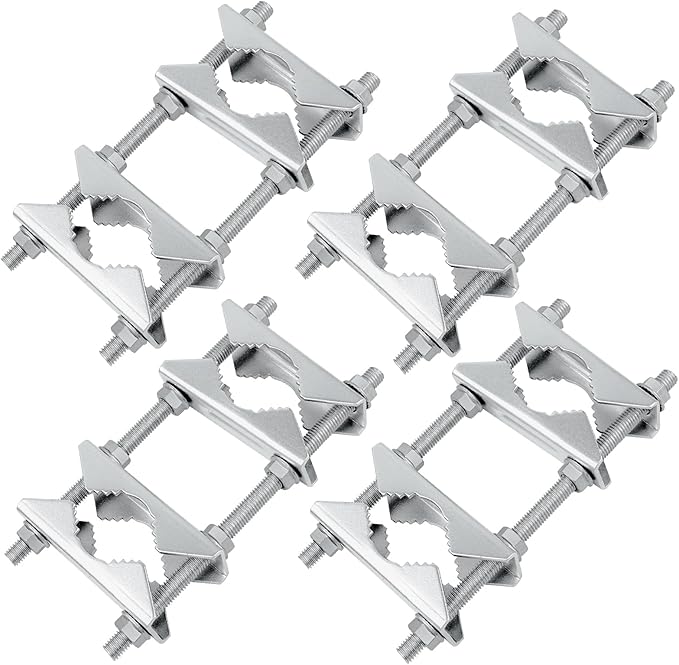 4 Pack Antenna Mast Clamp 2 inch Pole to Pole Mounting Kits Heavy Duty Mast to Mast Bracket with V Jaw Block for TV CB Ham Antenna, Weather Station, Pipes