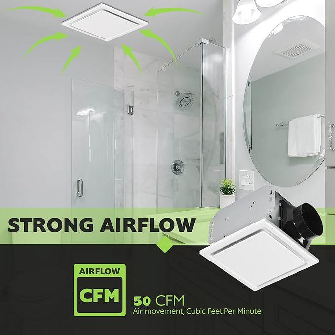 Homewerks 7140-50 Bathroom Fan Ceiling Mount Exhaust Ventilation, 1.0 Sones, 50 CFM, White