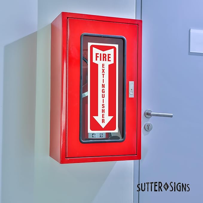 Fire Extinguisher Sign Stickers 12 Pack, 4" x 12" | Arrow Down Safety Decal Sticker Signs in Durable Self Adhesive Weatherproof Vinyl for use in Home, Office, Boat