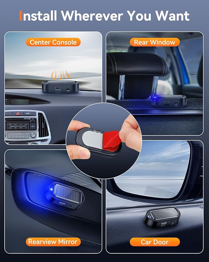 Car Solar Power Simulated Dummy Alarm, Vehicle Security Anti-Theft LED Flashing Fake Lamp with Light Sensor, Car Alarm Light for SUV, RV, Truck(2PC, Blue