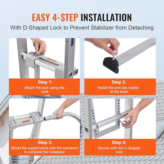 VEVOR Ladder Stabilizer, Heavy Duty Steel Ladder Roof Hook, Ladder Stabilizer with Wing Span/Wall Extension Accessory, Stable Ladder Standoff Arms for Roof Gutter with Anti-Slip Rubber Feet