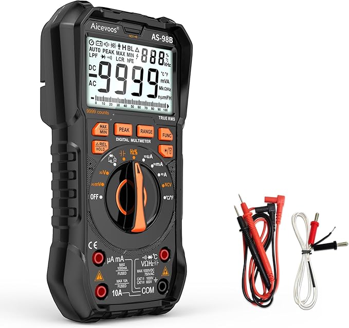 Multimeter Digital Multimeter, 9999 Counts DC AC Voltmeter and Ohm Volt Amp Tester, Auto-Ranging Fast Accurately Measures Voltage Current (DC/AC Current)