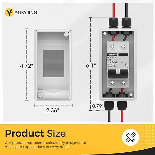 Solar Panel Disconnect Switch 50 Amp DC Miniature Circuit Breaker 1000V 2 Poles with PV Connector and IP65 Waterproof UV-Proof Box for Outdoor Solar PV Homes Battery