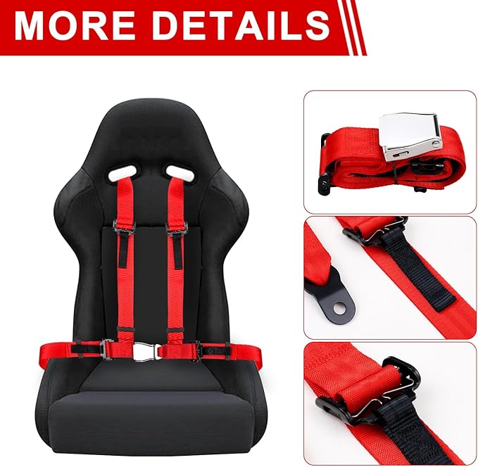 Yakitoko Universal 4 point Safety Harness Set 2inch Fits Go Kart,UTV,ATV,Racing Red
