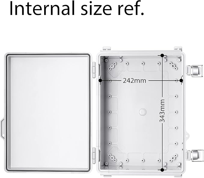 Junction Box, IP67 Waterproof Plastic Enclosure for Electrical Project, Hinged Grey Cover, Includes Mounting Plate and Wall Bracket (Grey Cover, 14.6"×10.6"×5.9")