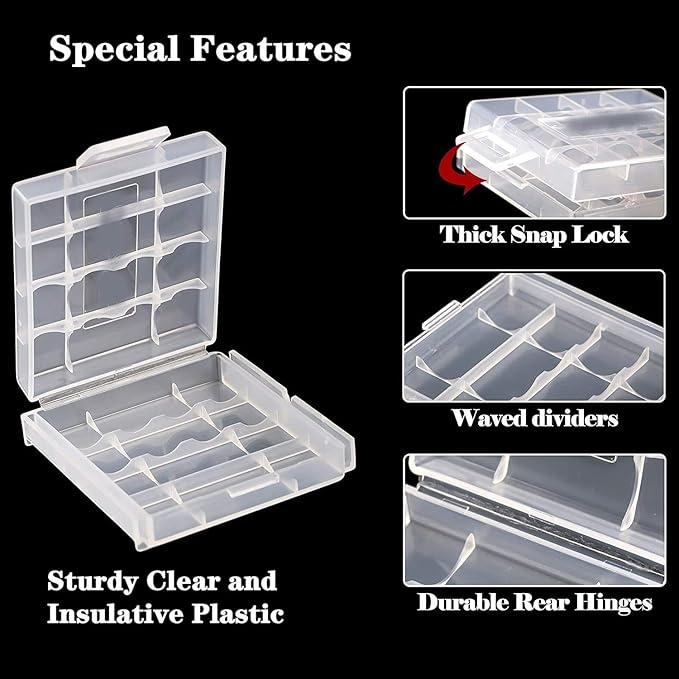 Battery Organizers AA/AAA Battery Containers Holders Compact Portable Storage Cases Insulative Plastic Clear Protective Battery Cases for Travelling/Home/Office/School/Garage(20 PCS)
