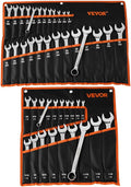 VEVOR Combination Wrench Set, 44-Piece SAE and Metric, 12-Point Box End and 15° Angled Open End Combination Wrenches with Roll Up Pouch, Carbon Steel, for General Household and Automotive Repairs
