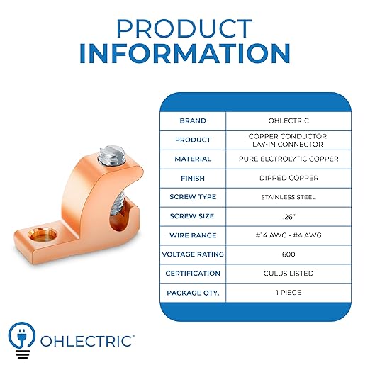 OHLECTRIC Lay in Lugs Grounding Connectors - Grounding Swimming Pool Lay in Connector - Pool Bonding Lugs, Ground Wire Lugs for 4-14 Wire Range - Quality Copper Wire Lugs for Conduits