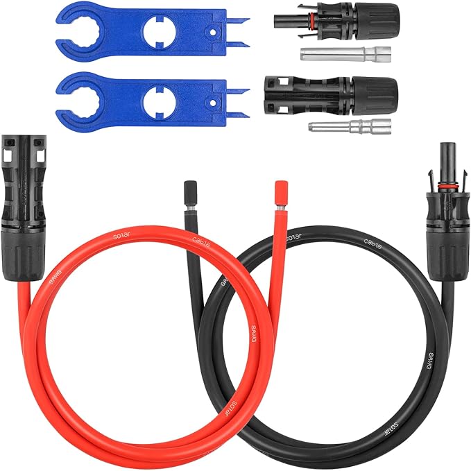 8AWG Solar Extension Panel Cable - 3FT PV Wire with Waterproof Female and Male Connector and Adaptor Kit Tool PV Wire for RV, Home, Boat, Solar Panels(3feet Red + 3feet Black)