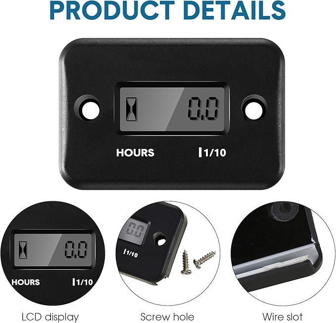 2 Pieces Inductive Hour Meter for Gas Engine Lawn Mower Dirt Bike Motorcycle Motocross Snowmobile Karting Marine ATV Boat Outboard Motor Generator Waterproof Hour Meters (Black, Red)