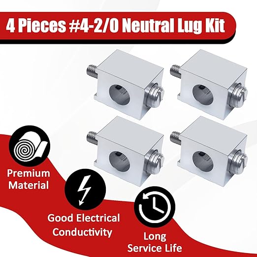 4 Pieces #4-2/0 Neutral Lug Kit Circuit Breaker Ground Lugs Aluminum Grounding Lugs Fit for Electrical Connections