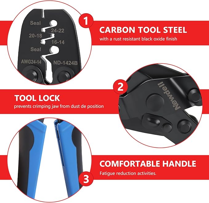 Newdeli 12Pcs Deutsch Crimp Tool Kit Weather Pack Crimpers Close Barrel & Open Barrel Crimper with Deutsch Pin Removal Tool Wire Crimping Connector Tool for DT Solid Contacts Molex Delphi Terminals