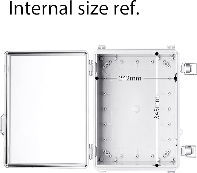 Junction Box, IP67 Waterproof Plastic Enclosure for Electrical Project, Hinged Grey Cover, Includes Mounting Plate and Wall Bracket (Transparent Cover, 14.6"×10.6"×5.9")