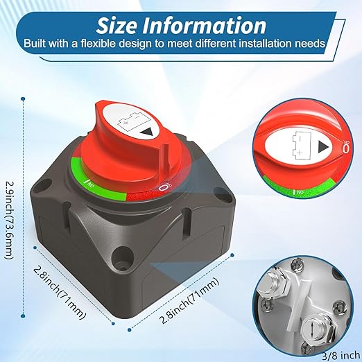 Battery Disconnect Switch 12V Master,12V-48V Battery Shut Off Switch 275Amps High Current for Car Marine Boat RV Vehicles(On/Off)