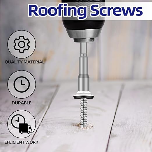 #10 x 1 Zinc Plated Steel Self Drilling Roofing Screws, Hex Head Self Tapping Screws with EPDM Washer, White Head, 100 PCS