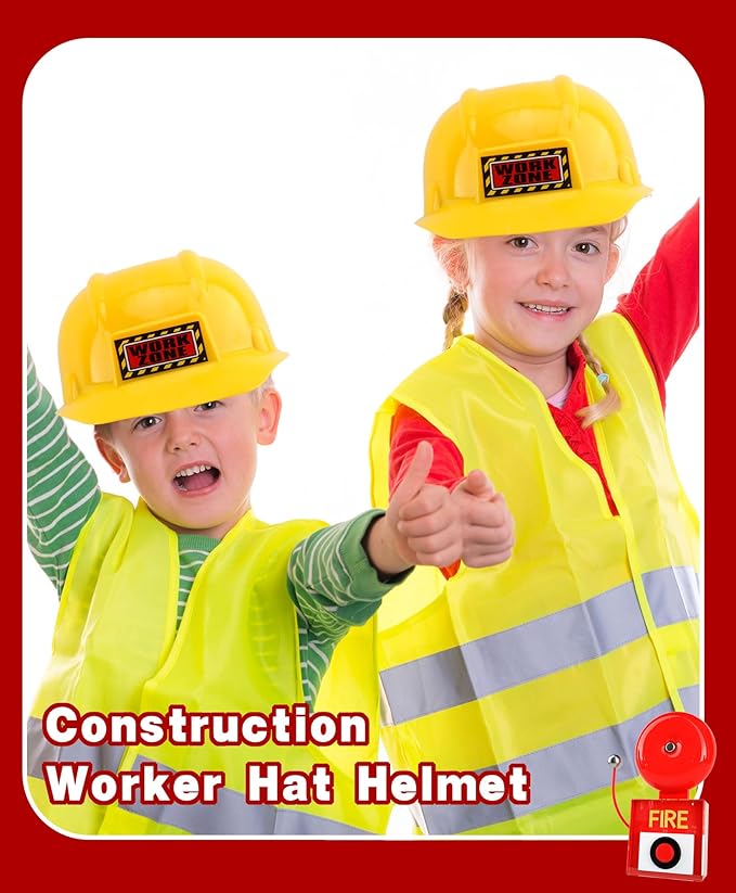 2 Pcs Kids Plastic Hard Hat Yellow Construction Worker Hat Construction Helmet Toy for Boys Girls Role Play Dress Up Costume Accessories