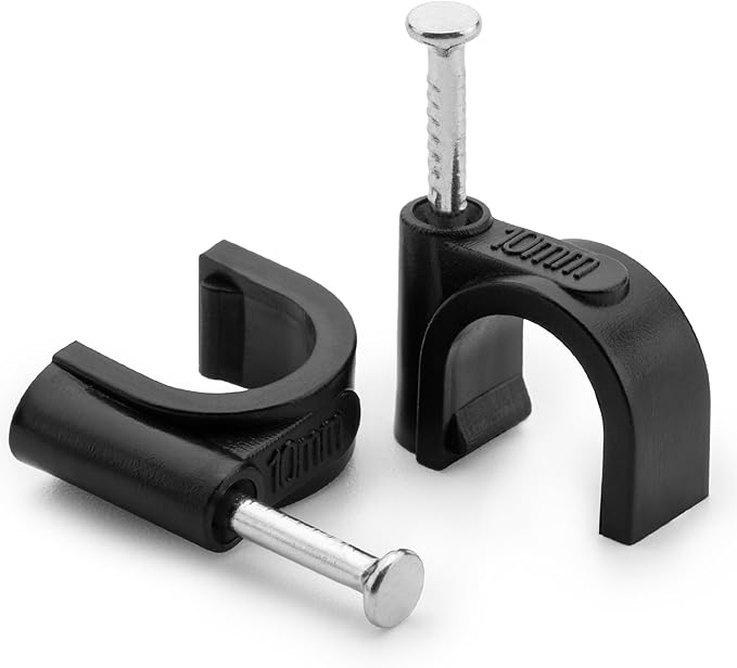 Bates- Cable Clips with Steel Nails, 360 pcs, Black, 4mm 5mm 6mm 8mm 10mm, Cord Clips for Wires on Wall, Cable Wall Clip, Wire Wall Clips, Cable Wire Clips, Coaxial Cable Clips, Cord Wall Clip