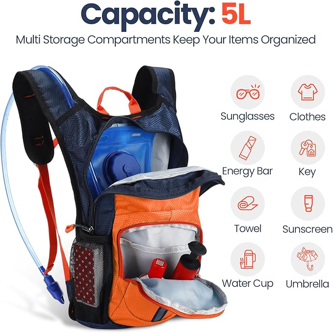 Kids Hydration Backpack with 1.5L Water Bladder Hiking Backpack Lightweight for Boys or Girls Children Biking Climbing Running Cycling