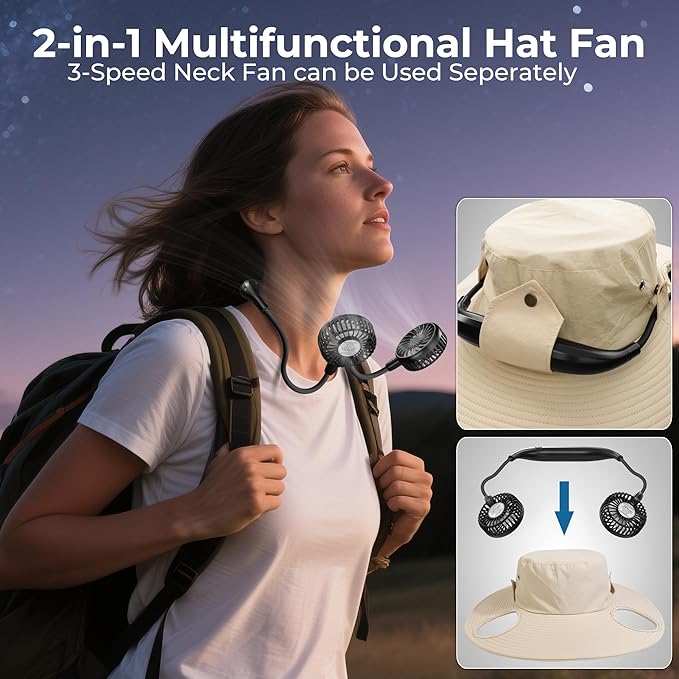 AMACOOL Bucket Hat Fan, Gifts for Him Father Dad Husband, Fishing Essentials for Men Women Camping Hiking Beach Gardening
