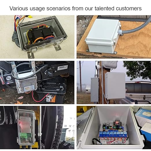 LeMotech Electrical Box, IP67 Waterproof Hinged Cover Stainless Steel Latch Junction Box, ABS Plastic Electrical Enclosure with Mounting Plate,Wall Brackets, Cable Glands, 10.2"x6.3"x3.9", Grey