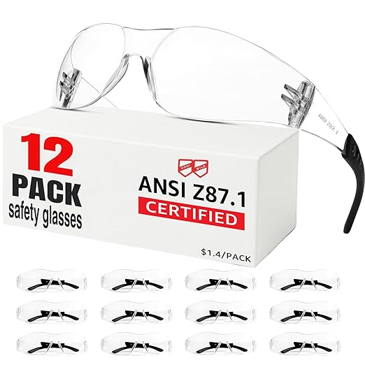 Safety Glasses Men Women 12 pack, Z87 Safety Glasses with Scratch&Impact-Resistant lens, clear safety glasses with Ansi Z87.1 certification for construction, lab, lawnwork,workshop