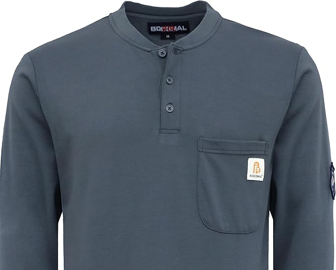 BOCOMAL FR Shirts Flame Resistant Shirt 5.5oz 100% Cotton Light Weight CAT2 Fire Retardant Henley Shirts