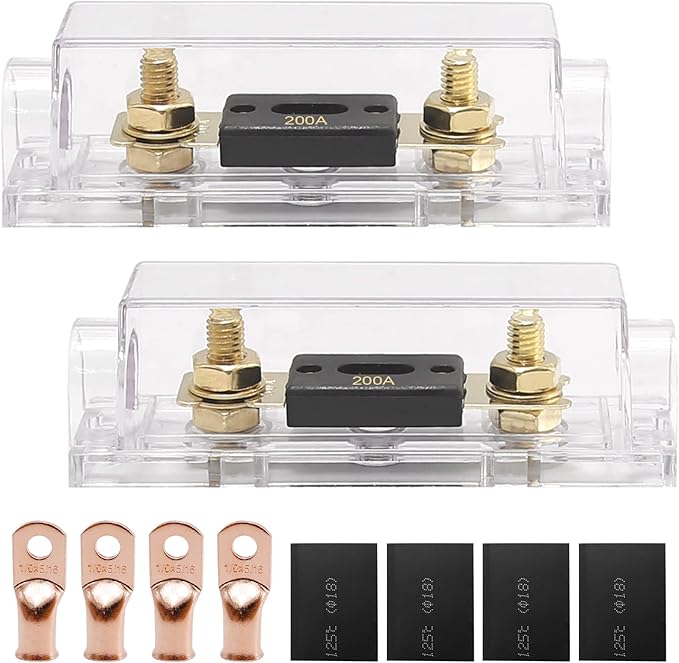 2PCS ANL Fuse Holder 200 AMP Fuse Car Audio ANL Fuse Holder Block 0/2/4 Gauge AWG Inline ANL Fuse Holder with 200A Battery Fuse w Holder Solar Fuse for Car Audio Alarm Amplifier and Solar System