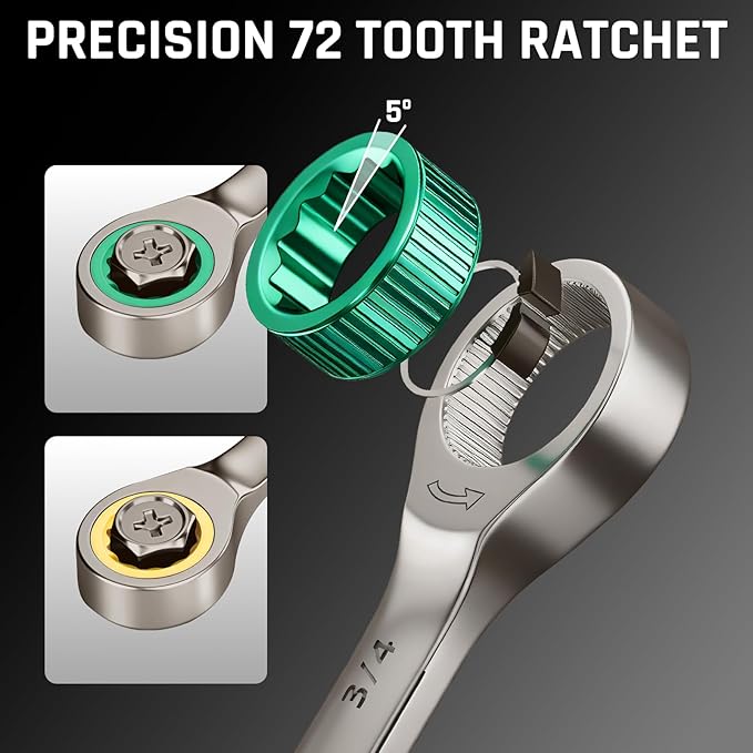Ratcheting Wrench Set, Combination Wrench Set Metric And Standard & SAE With Color Ring, 1/4" to 3/4" & 6-18mm, 23PC Open End Ratchet Wrenches With Roll Up Pouch, CRV Socket Mechanic Tool Sets