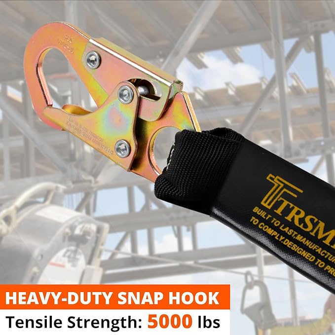 TRSMIMA Safety Harness Fall Protection - Men Construction Full Body Harness Kit for Work with Shock Absorbing Lanyard Tongue Buckle ANSI Orange