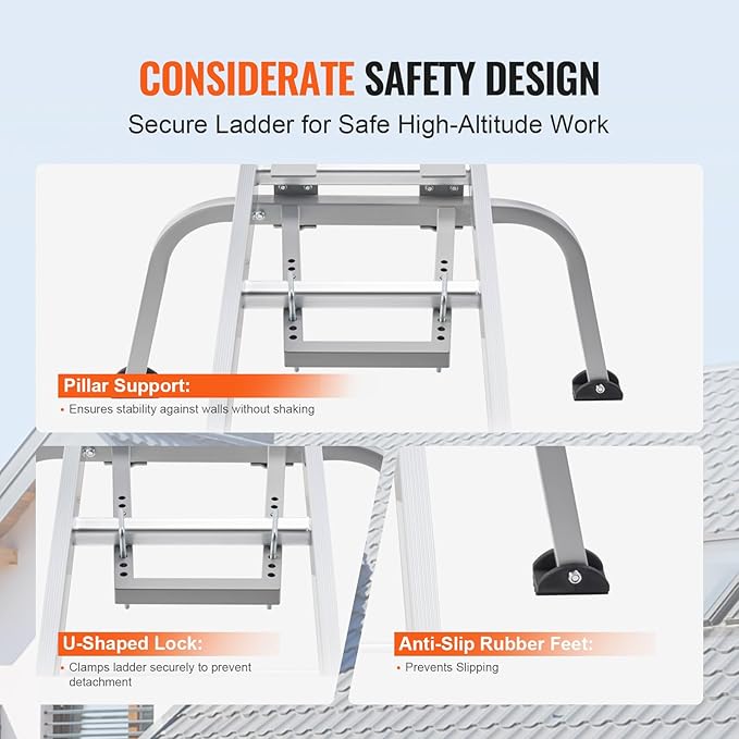 VEVOR Ladder Stabilizer, Heavy Duty Steel Ladder Roof Hook, Ladder Stabilizer with Wing Span/Wall Extension Accessory, Stable Ladder Standoff Arms for Roof Gutter with Anti-Slip Rubber Feet