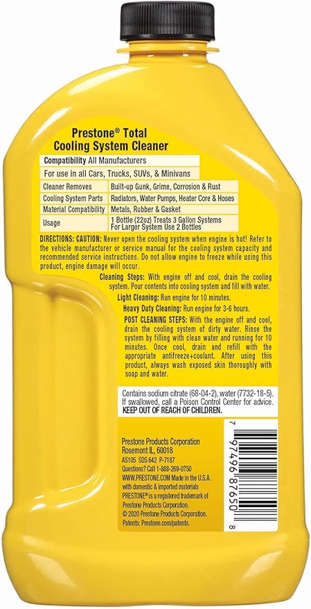 Prestone AS105 Total Cooling System Cleaner for Radiator, Heater Core, and Hoses, 22 oz., 6 pack