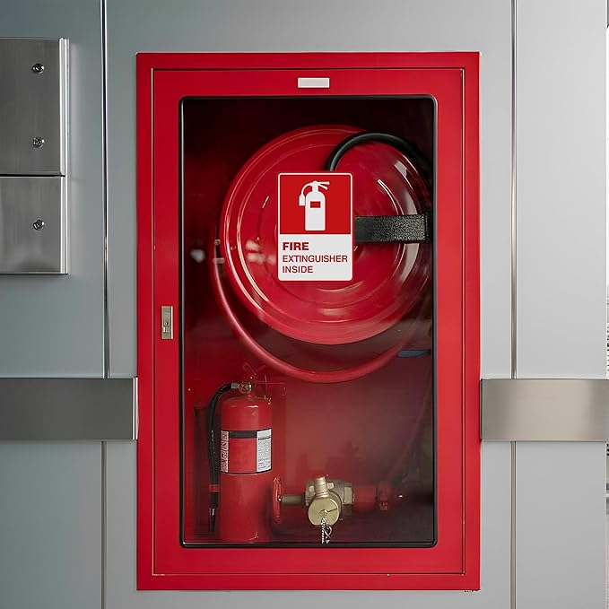 2 PCS Fire Extinguisher Inside Sign Stickers,Self Adhesive Vinyl Safety Label Waterproof, Fade and Scratch Resistant, Suitable for Indoor and Outdoor,Red on White