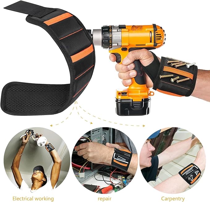 Magnetic Wristband for Holding Tools Adjustable Magnetic Wristband with 15 Strong Magnets for Screws and Nails, Drill Bits, Bolts Ideal Father's Day Gift Wrist Magnetic Tool Holder