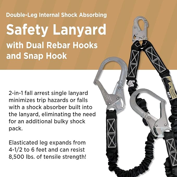 AFP Demon Comfortable Fall Protection Harness Kit – OSHA/ANSI PPE Full Body Safety Harness for Construction Work