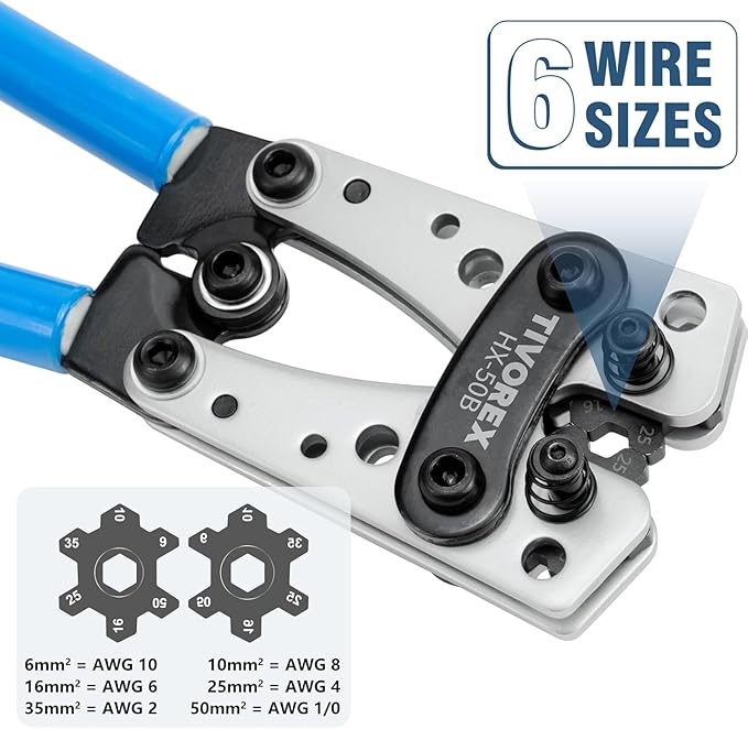 Battery Cable Lug Crimping Tool for AWG 10-1/0 Electrical Lug, with 2pcs Cable Cutter 64pcs Ring Terminals and 70pcs Heat Shrink Tubing