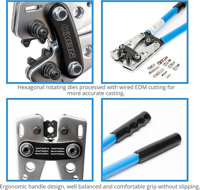 NEIKO 02039A Lug Crimping Plier and Cable Cutter Set, Battery Cable Crimping Tool, 8-0 AWG, 6mm - 50mm, Electrician Wire Crimper Tool
