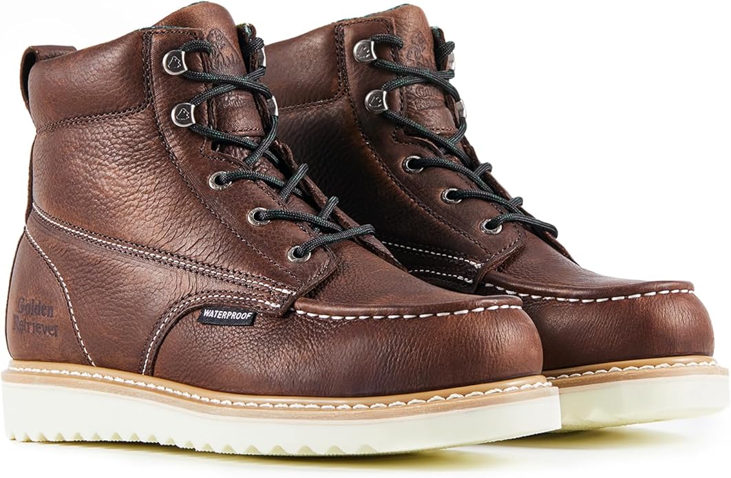Golden Retriever Work Boots for men Waterproof Comfortable 6" Full Grain Tumbled Leather Welt Slip and Oil-Resistant STEEL/SOFT Toe Construction Boots G6192D_G6158ST_G6282D_G6258ST