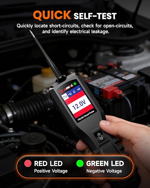 ANCEL PB100 Automotive Power Circuit Probe, 12-24 VDC Car Electrical Diagnostic Tool, AC/DC Voltage Current Resistance Short Detection, Trailer Fuse Tester, Digital Voltmeter Ohmmeter, 40FT Cables