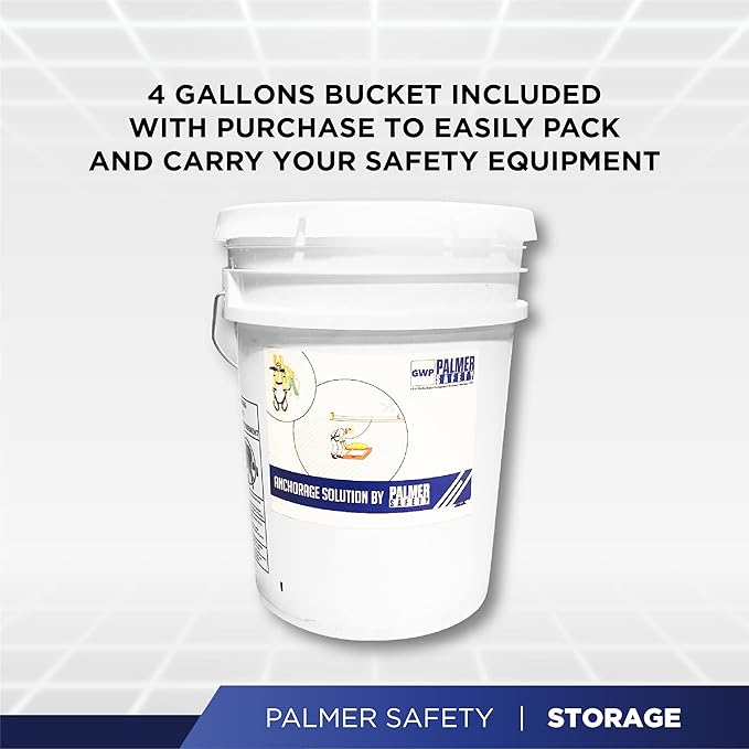 Palmer Safety Fall Protection Roofing Bucket Kit I Full-Body Harness, 50' Vertical Rope & Anchor Set I Safety Harness Kit