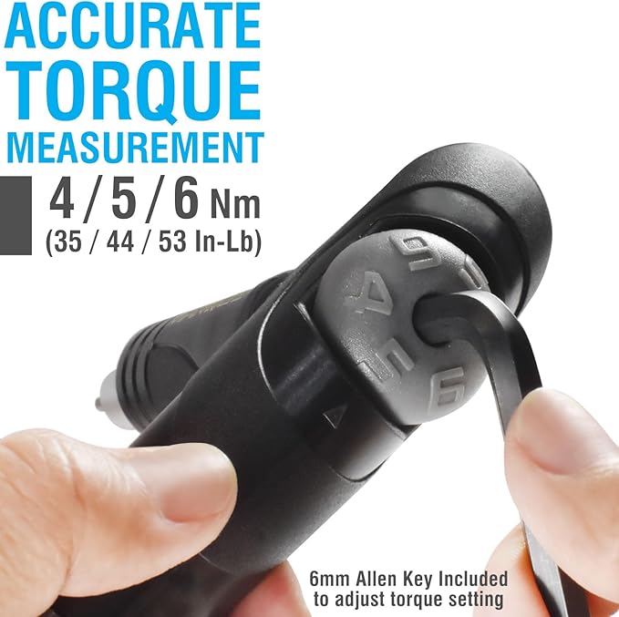 MARQUE Adjustable Bike Torque Wrench – 4, 5, 6 Nm Dial Portable Mini Bicycle Multitool Allen Key Tool, includes 3, 4, 5 mm Hex, T 25 Tool Bits – Repair Your Road and MTB at Home Garage - Cyclist Gift