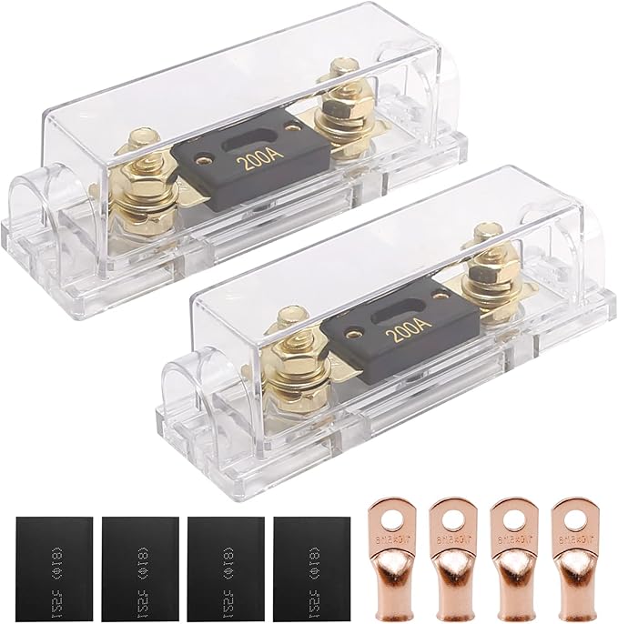 2PCS ANL Fuse Holder 200 AMP Fuse Car Audio ANL Fuse Holder Block 0/2/4 Gauge AWG Inline ANL Fuse Holder with 200A Battery Fuse w Holder Solar Fuse for Car Audio Alarm Amplifier and Solar System
