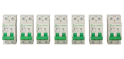 DC Miniature Circuit Breaker, 2 Pole 50 Amp, 250V-500VDC, 6kA Din Rail Mount Breaker with Thermal Magnetic Trip, DZ47-63 C50 2P, DC Solar MCB