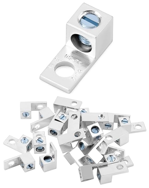 QWORK Aluminum Alloy Mechanical Lugs, 25Pcs Tin-Plated Cable Connectors with 5/16-24 Screw Size for 14 AWG - 2 AWG Conductors