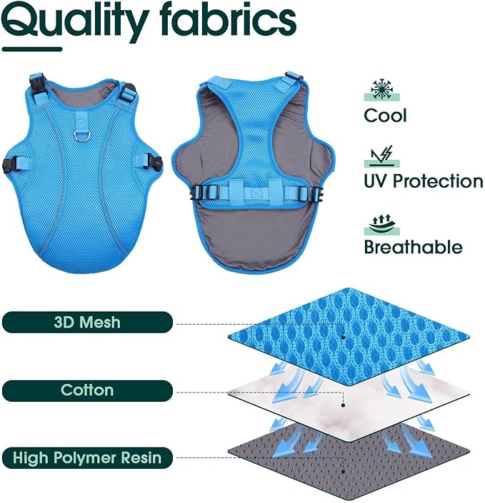 Kuoser Dog Cooling Vest, Puppy Cooling Coat,Breathable Cool Coat for Medium Dogs, Pet Jackets Reflective Summer Essentials Blue M