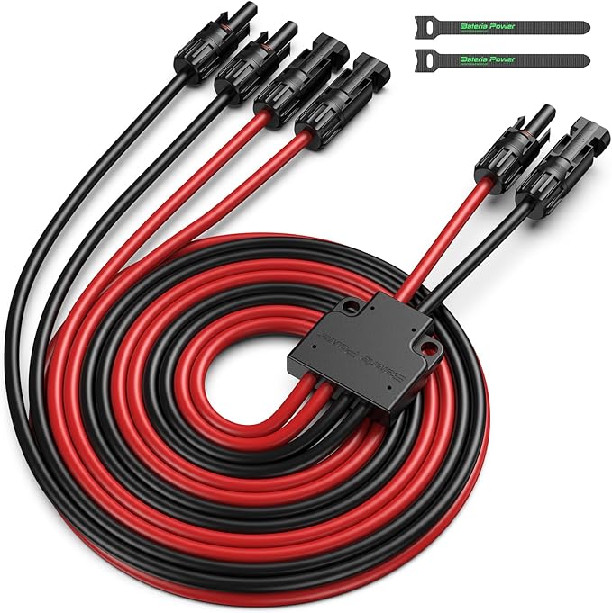 Bateria Power Solar Connectors for 2 Solar Panels, IP68 Waterproof Solar Panel Connectors Splitter, 4 to 2 Y Branch Parallel Adapter for Solar Cable Extension 20FT