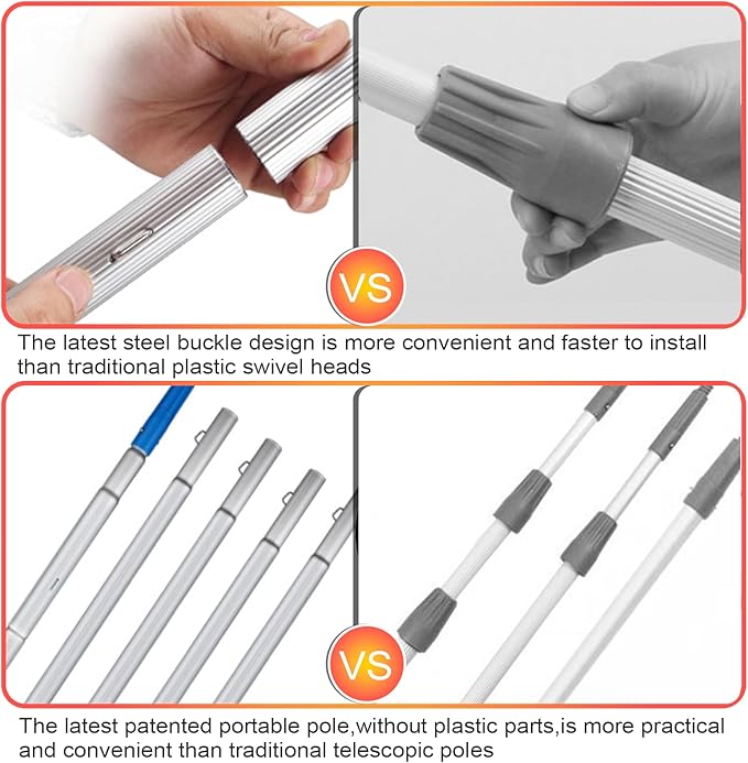 22 FT Water Fed Pole Kit Adjustable Solar Panel Cleaning Kit Cleaner Tool for Window Glass Roof Outdoor Glass Brush Window Washing Equipment (22ft)